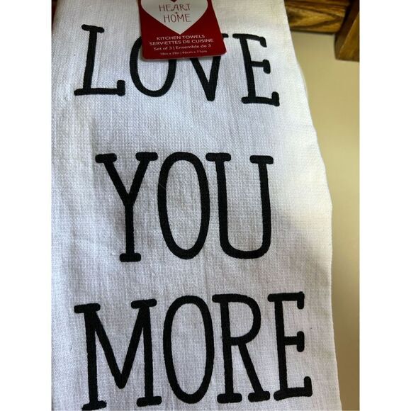 Love You More Love You And Solid Red Set Of 3 Kitchen Towels - Picture 1 of 6